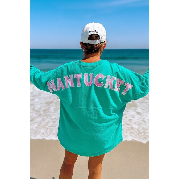 Nantucket Spirit Jersey Long Sleeve Mint Green Oversized Tee Shirt Women’s L - Picture 1 of 5